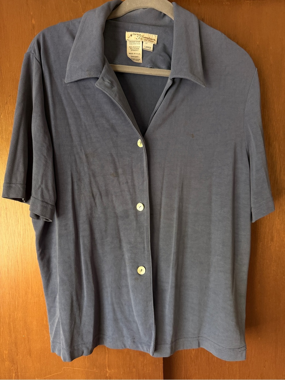 Navy Blue Norm Thompson Short Sleeve Button Front Top - Large